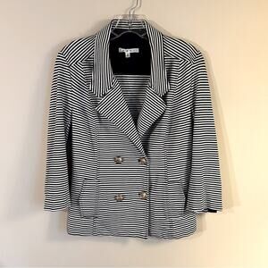 CAbi Navy/White Striped 3/4-Sleeve Double Breasted Blazer Jacket Size Medium